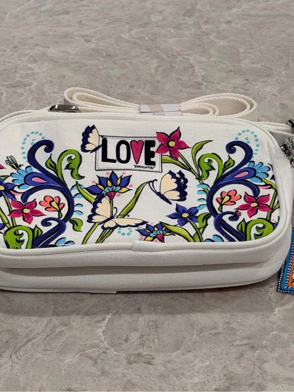 NWT Brighton Butterfly Garden Canvas Crossbody Bag Purse - LOVE Print